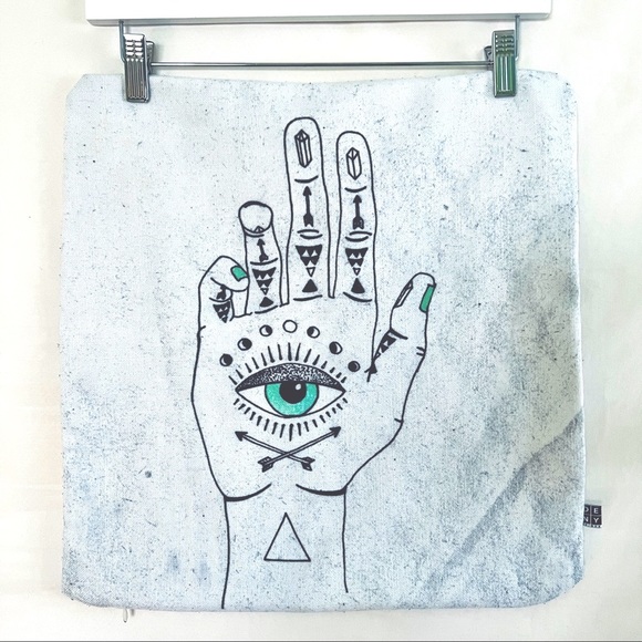 DENY DESIGNS Eye See Hamsa White Print Decorative Throw Pillow Case Boho 18”x18” - Picture 2 of 2